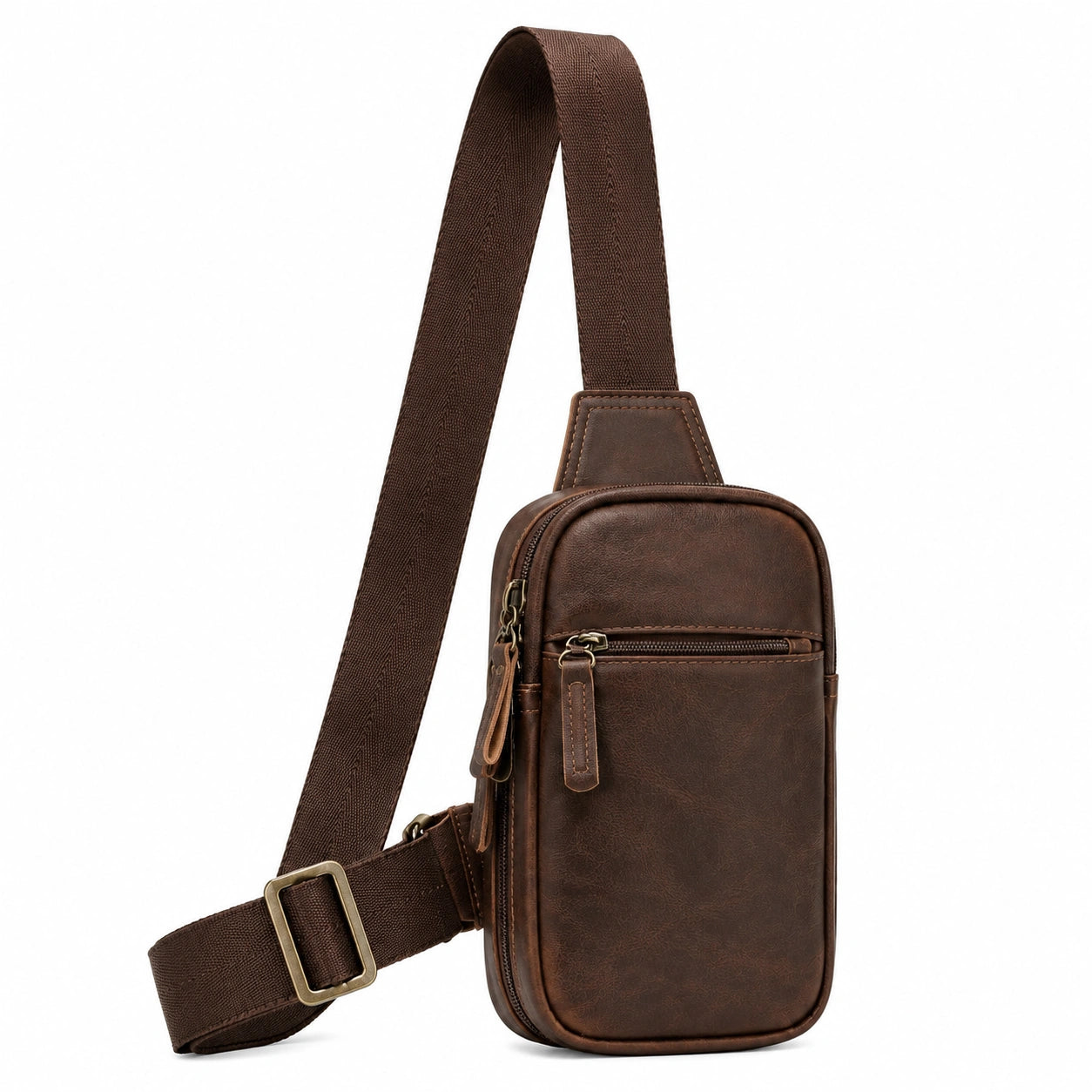 Borsa a tracolla 18x7x30 cm in similpelle marrone con tasche zip