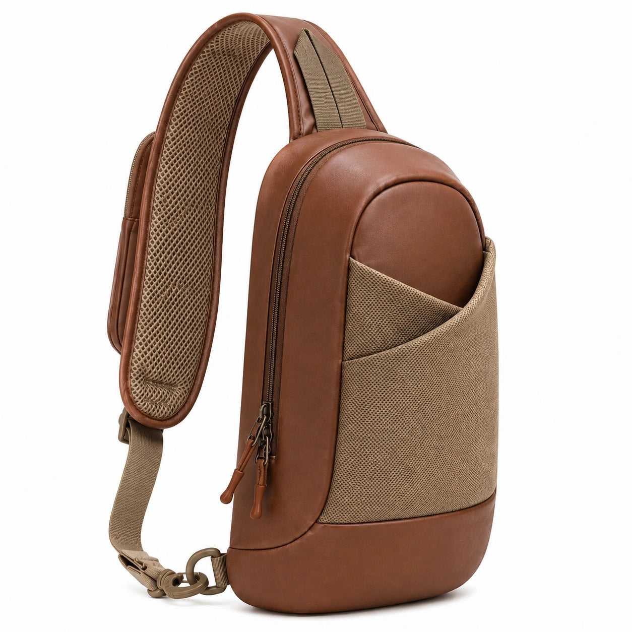 Borsa monospalla 18 x 10 x 32 cm in similpelle marrone e tessuto beige con tracolla regolabile
