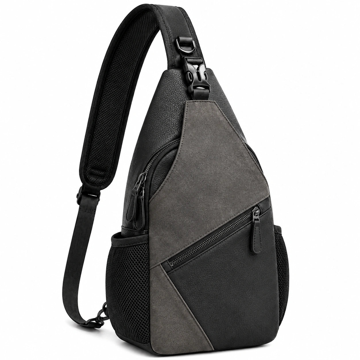 Borsa a tracolla 18 x 8 x 33 cm in similpelle nera e grigia con tasche multiple