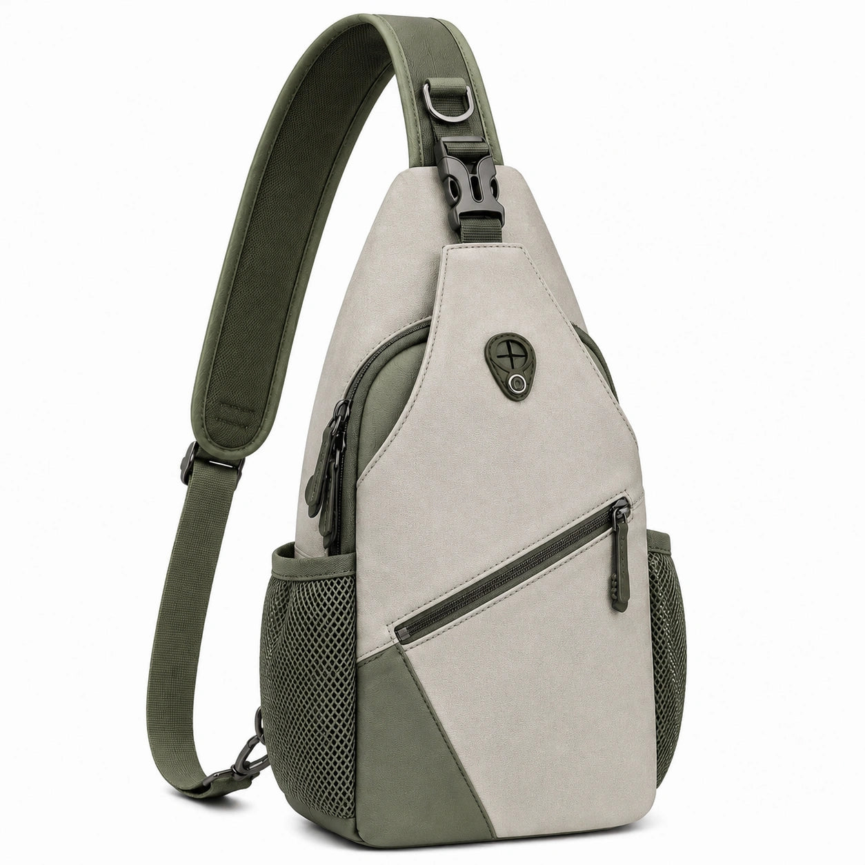 Borsa a tracolla 18 x 9 x 30 cm in similpelle grigio verde con tasche zip stile urbano