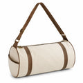 Borsa da viaggio cilindrica 40 cm in tessuto beige e marrone con tracolla regolabile