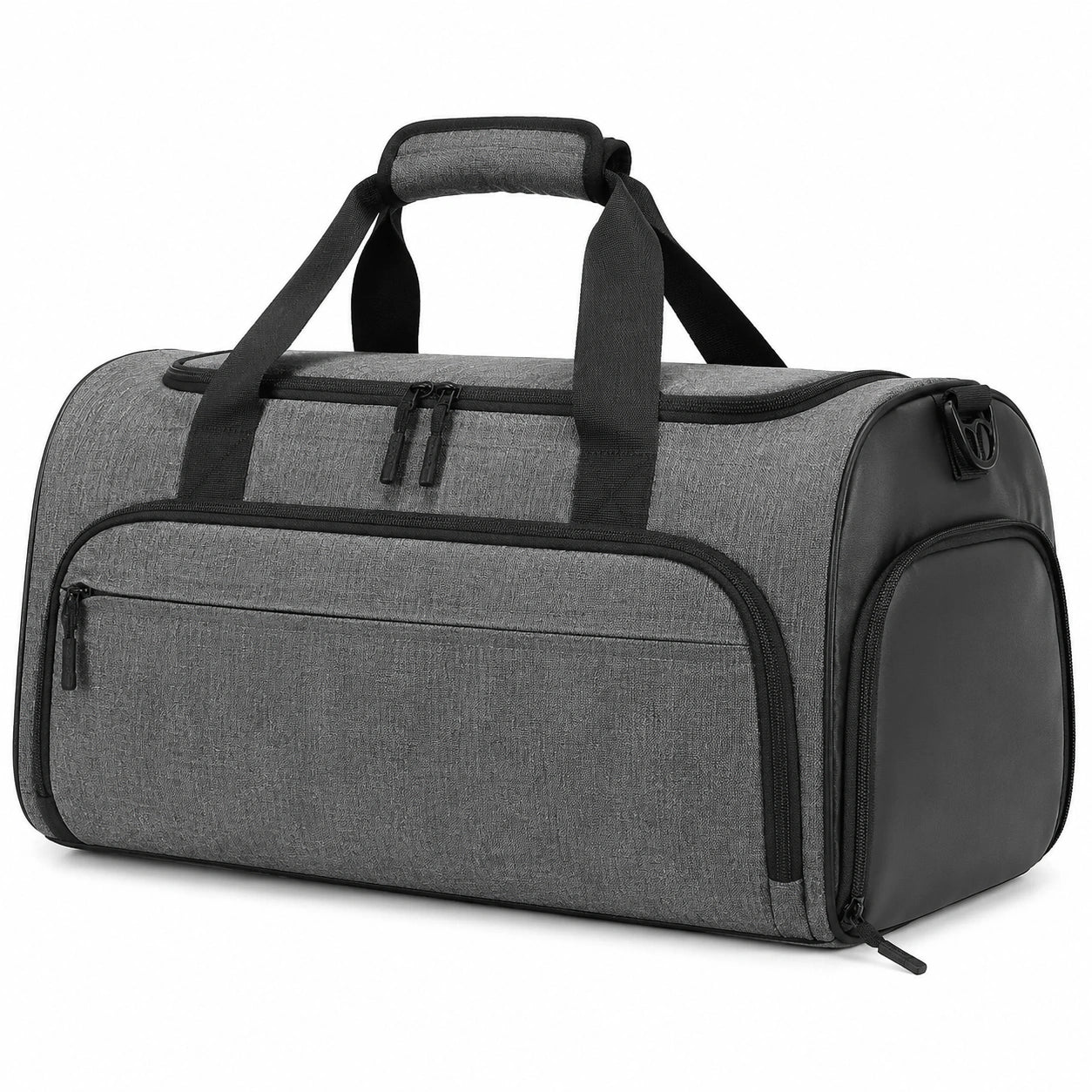 Borsone da viaggio 50 x 25 x 28 cm in tessuto sintetico grigio nero con tasche e manici