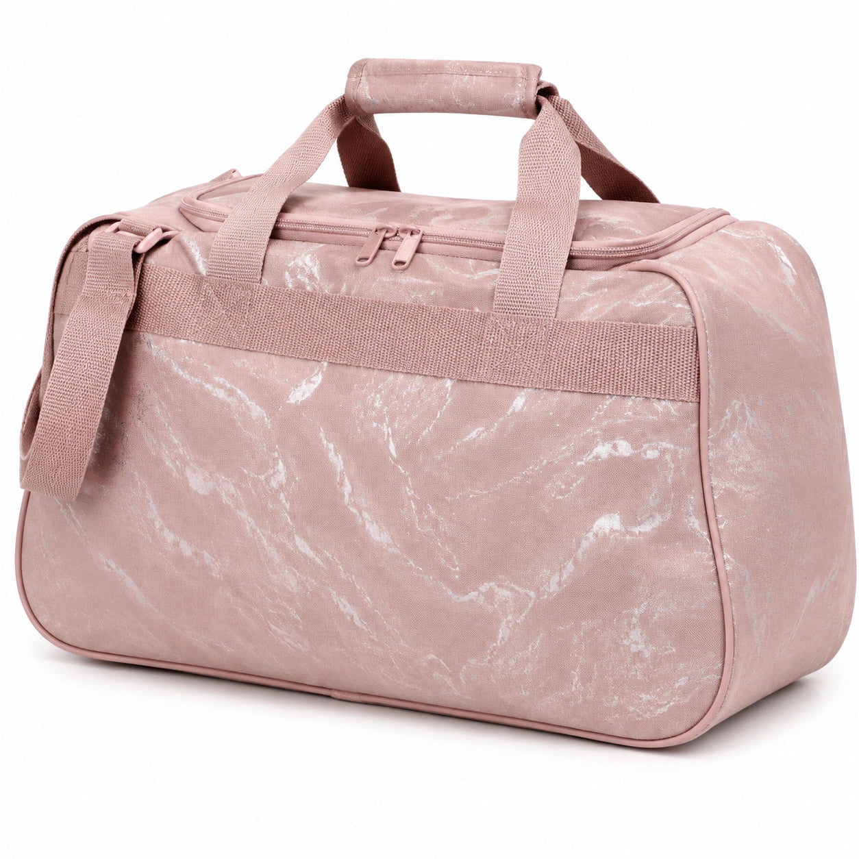 Borsone da viaggio 45 x 25 x 30 cm in tessuto sintetico rosa con stampa marmorizzata - tracolla e chiusura con zip