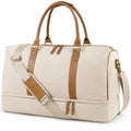 Borsone da viaggio 50 x 25 x 30 cm in tela beige con dettagli marroni e scomparto inferiore