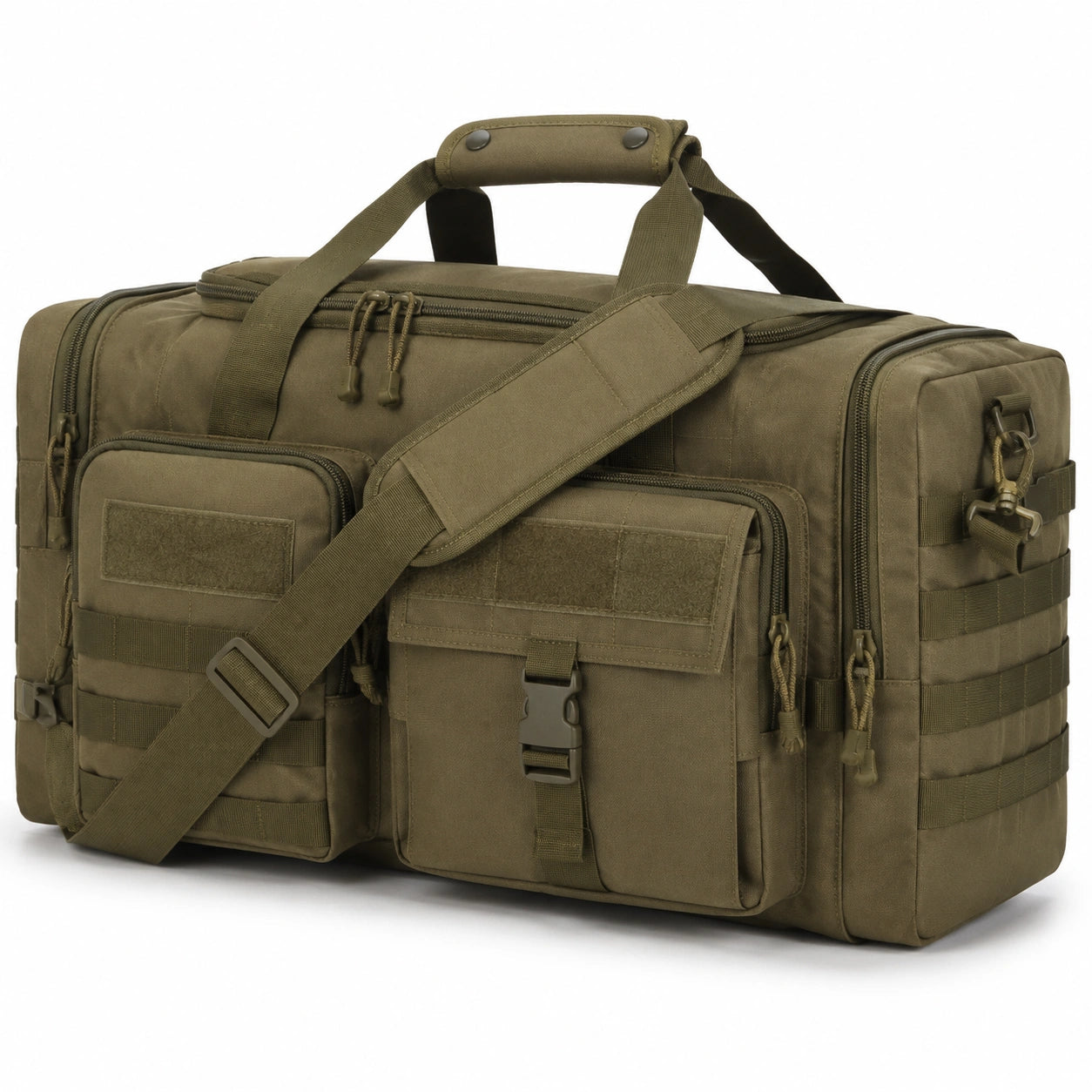 Borsone da viaggio 50 x 25 x 30 cm in tessuto verde oliva con tasche multiple e tracolla