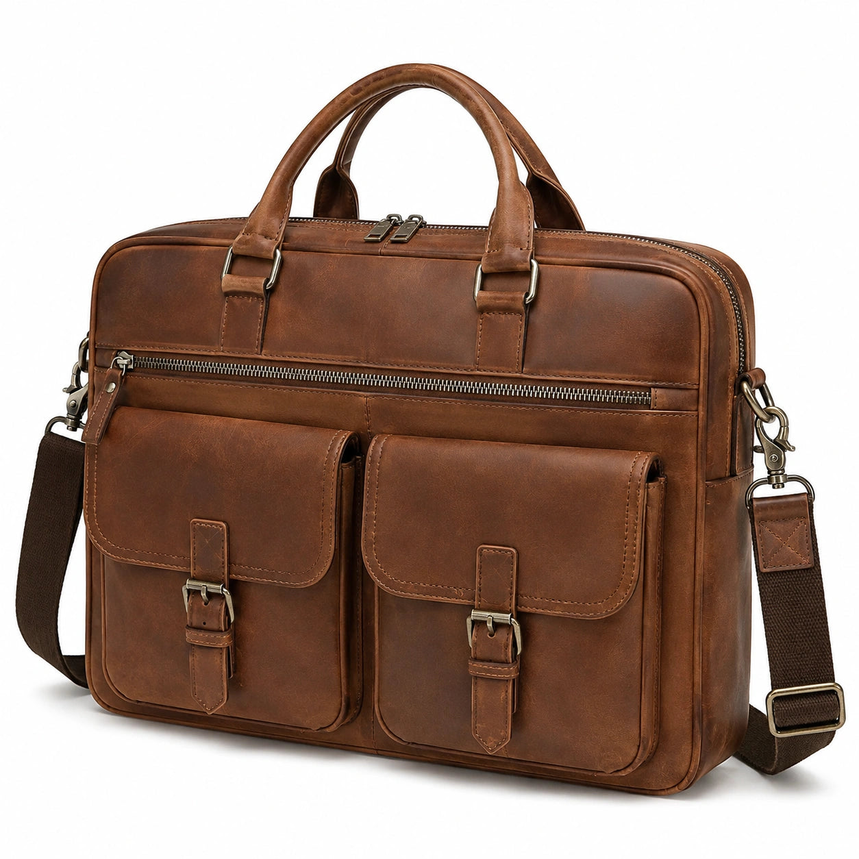 Borsa portadocumenti 40 cm marrone effetto pelle con tracolla e tasche multiple