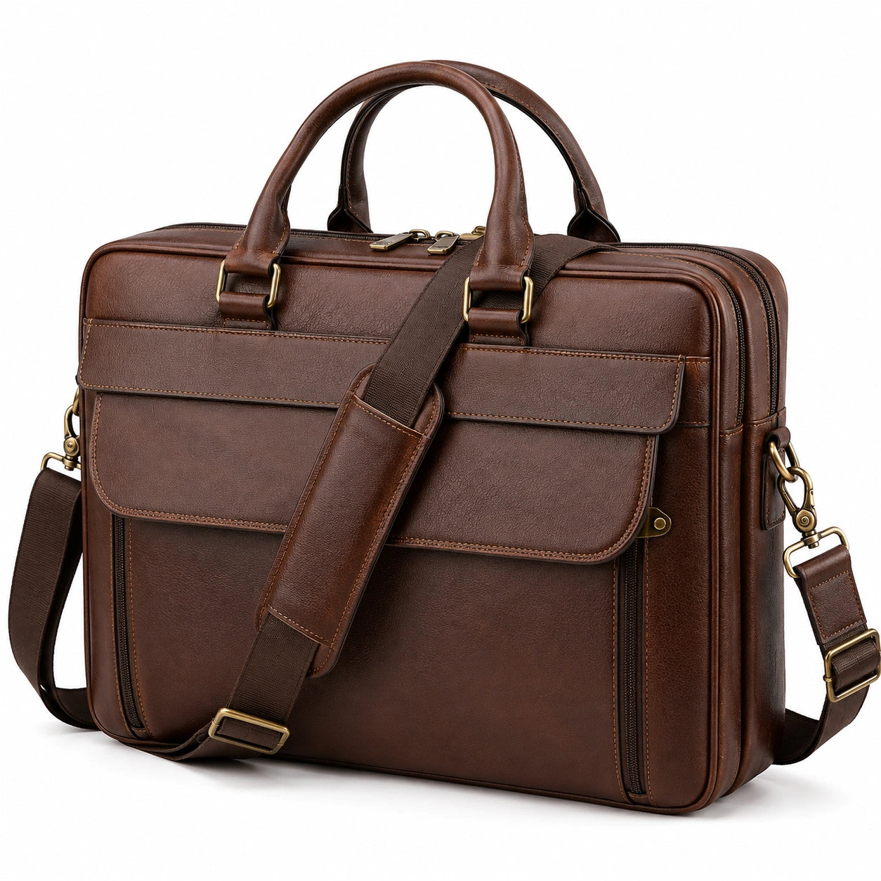 Borsa portadocumenti 42 x 12 x 32 cm in pelle marrone con tracolla regolabile