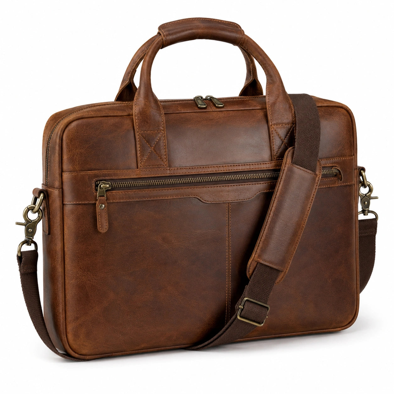 Borsa portadocumenti 40 x 8 x 30 cm in pelle sintetica marrone con tracolla regolabile