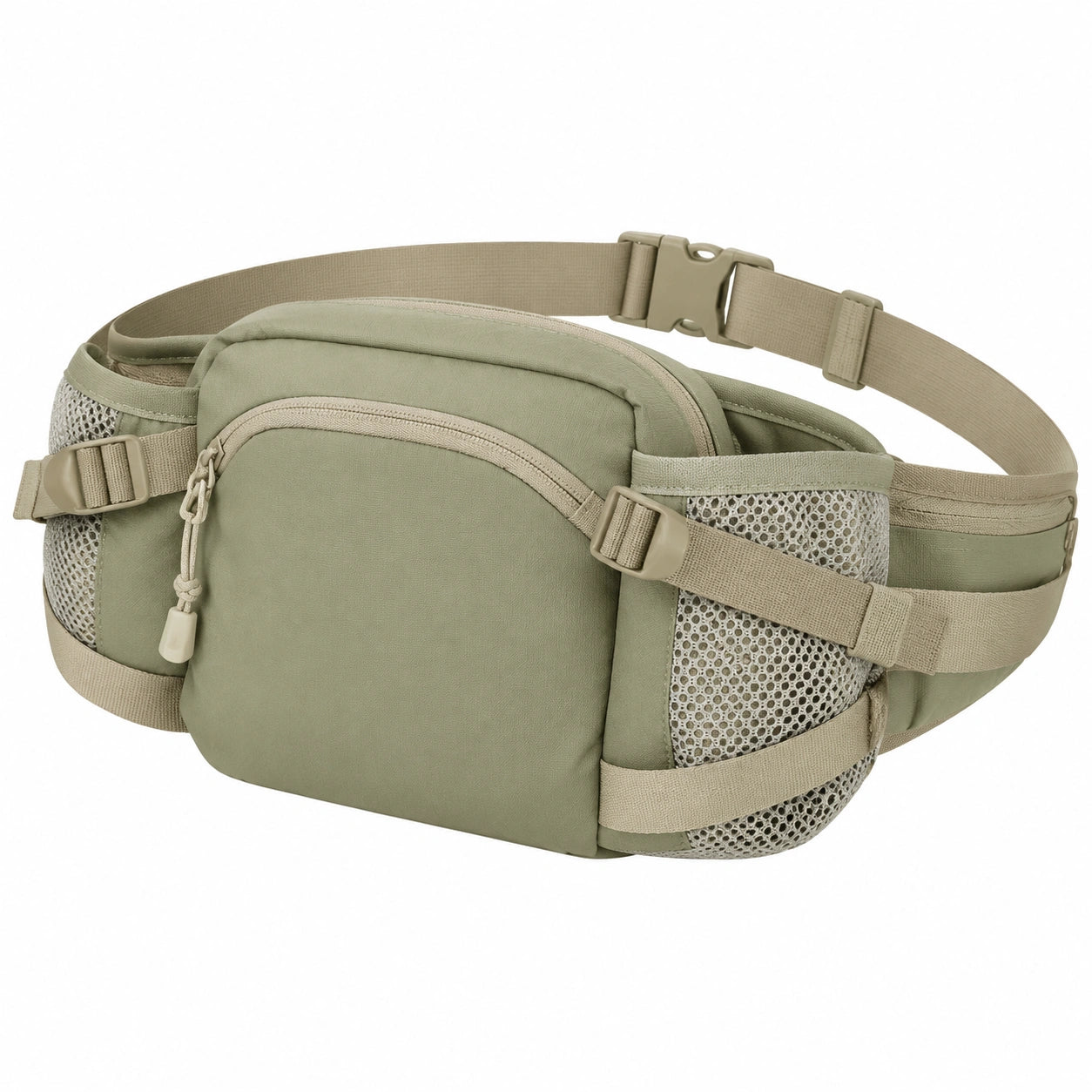 Marsupio 30 x 15 x 10 cm in tessuto verde salvia con tasche e cintura regolabile