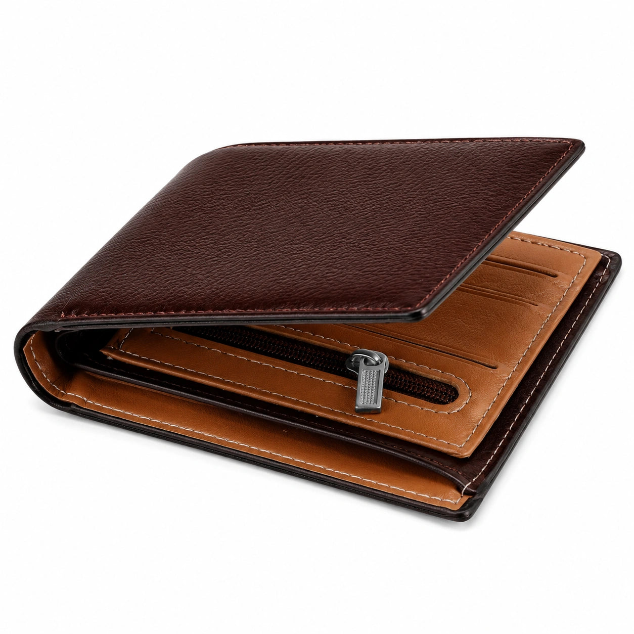 Portafoglio da uomo 19 x 10 x 2 cm in similpelle marrone con portamonete zip