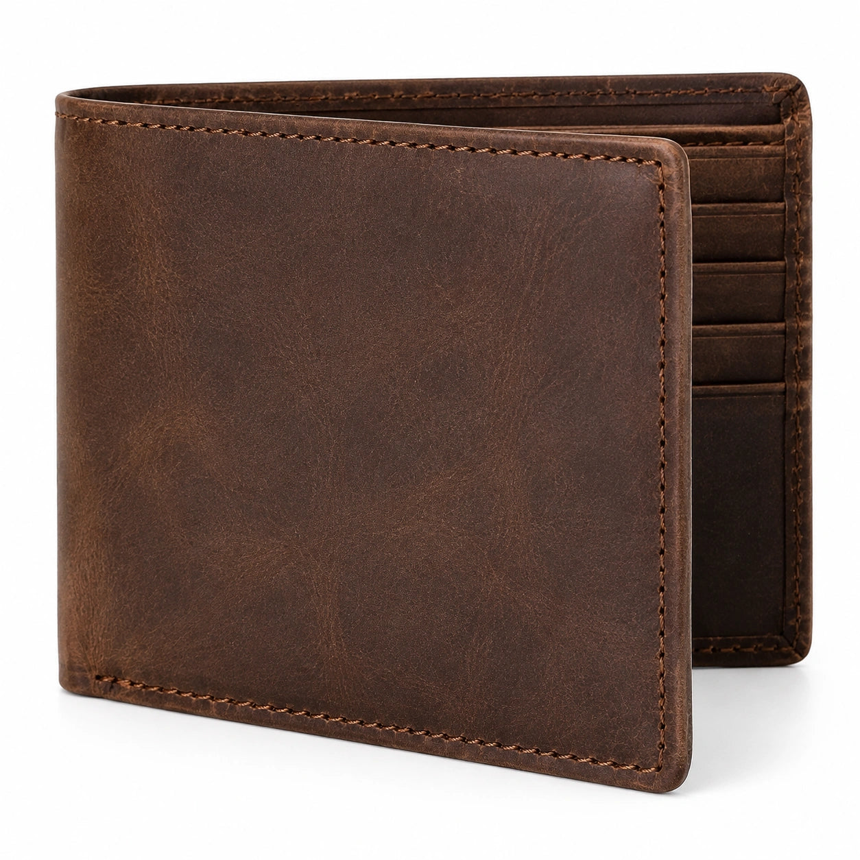 Portafoglio bifold 11.5 x 9.5 x 2 cm in pelle marrone con scomparti per carte stile classico