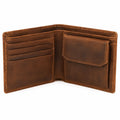 Portafoglio da uomo 12 x 9.5 cm in similpelle marrone - portafoglio bifold con portamonete