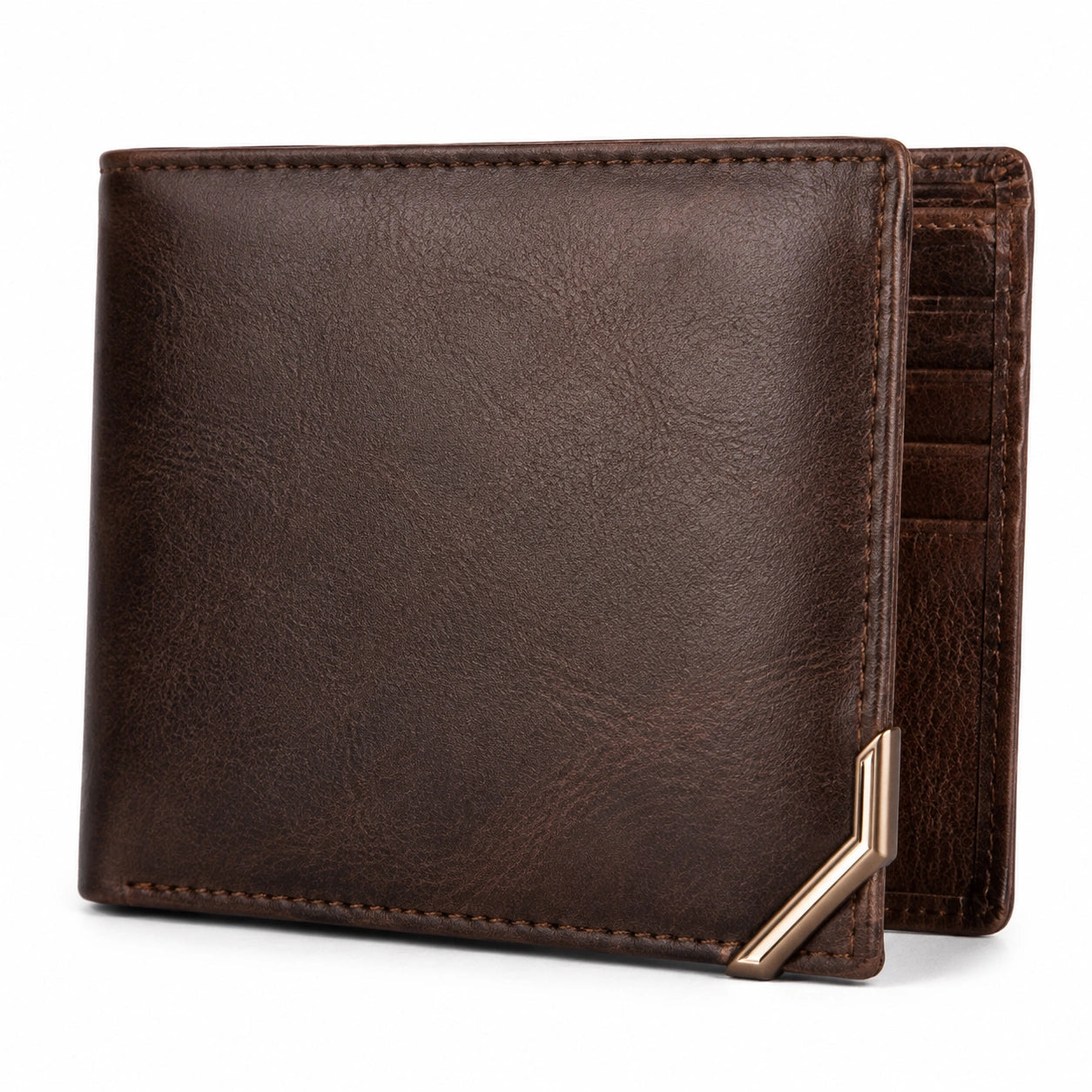Portafoglio uomo pieghevole 12 x 9.5 cm in materiale sintetico effetto pelle marrone con portacarte