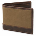 Portafoglio bifold 11 x 9 x 2 cm in tessuto e similpelle marrone kaki con scomparti per carte
