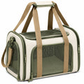 Borsa trasportino per animali 45 x 28 x 30 cm in poliestere beige e verde - pieghevole con pannelli in rete