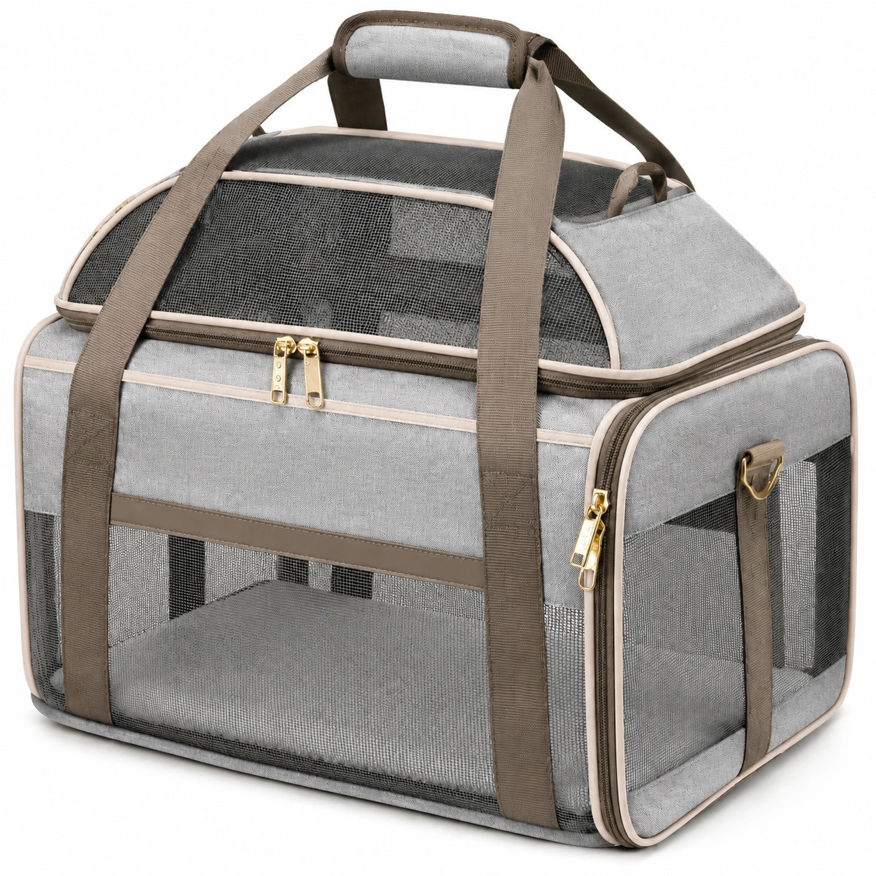 Trasportino per animali 50 x 30 x 35 cm in tessuto grigio con rete - pieghevole e ventilato