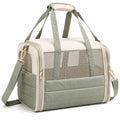 Borsa trasportino per animali 45 x 28 x 30 cm in tessuto verde salvia e crema con rete traspirante