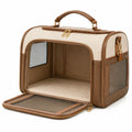 Trasportino per animali 45 x 28 x 30 cm in tessuto beige e marrone con rete e apertura frontale