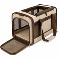 Trasportino per animali 50 x 30 x 30 cm in tessuto beige e marrone con rete traspirante - pieghevole con tracolla