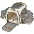 Zaino trasportino per animali 42 x 30 x 42 cm in tessuto beige e verde con rete espandibile