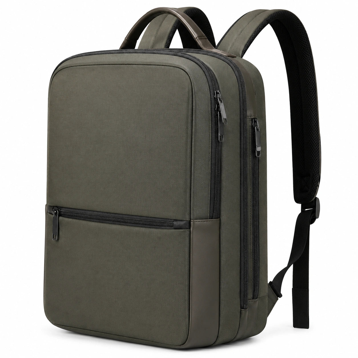 Zaino porta computer 46 x 30 x 15 cm in tessuto verde oliva con scomparti multipli