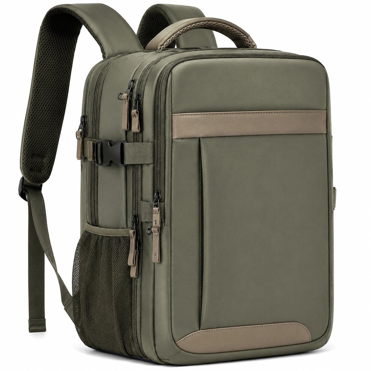 Zaino da viaggio 32 x 18 x 45 cm in tessuto sintetico verde oliva e beige con scomparti multipli