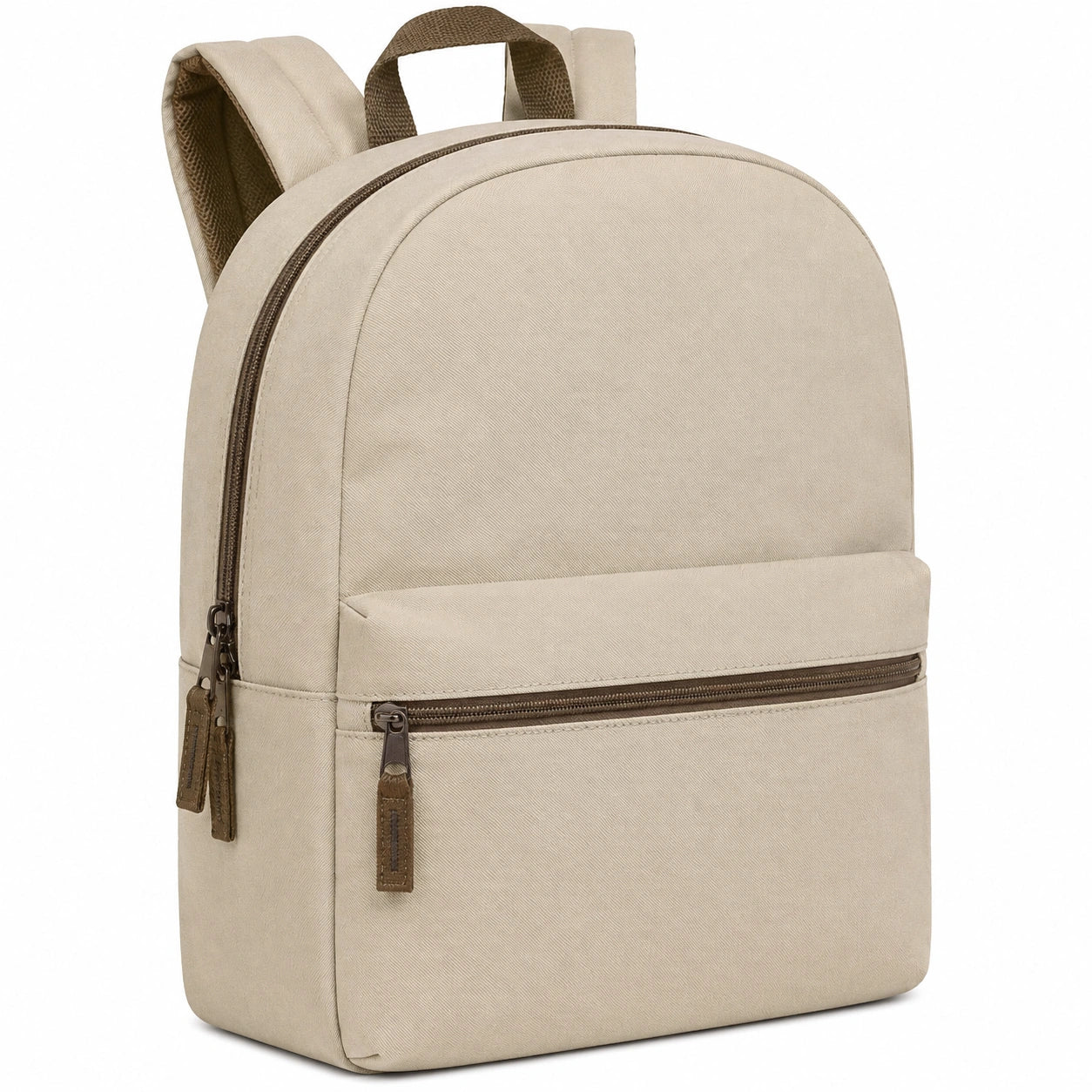 Zaino 30 x 14 x 40 cm in tessuto beige con tasca frontale e chiusura con zip